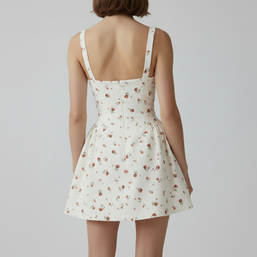 Floral Mini Dress - Back View on Model