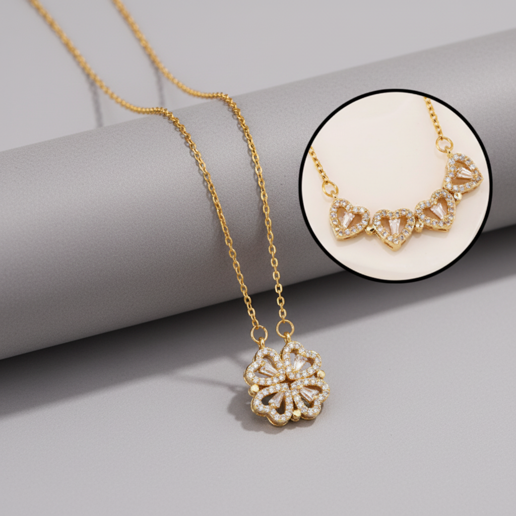 Gold necklaces on gray roll