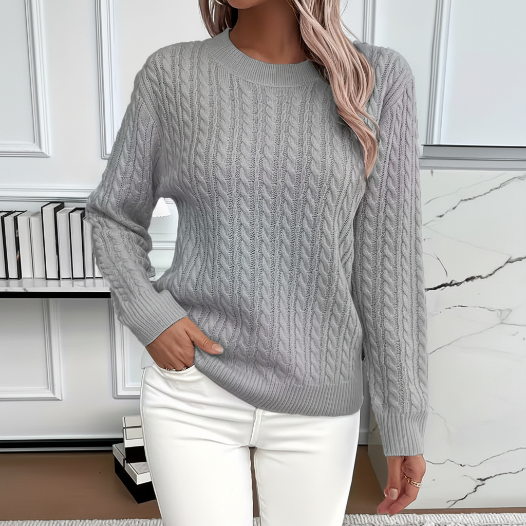 Gray Cable-Knit Sweater