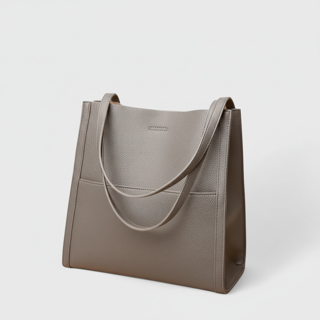 Gray Leather Tote Bag - 600x600