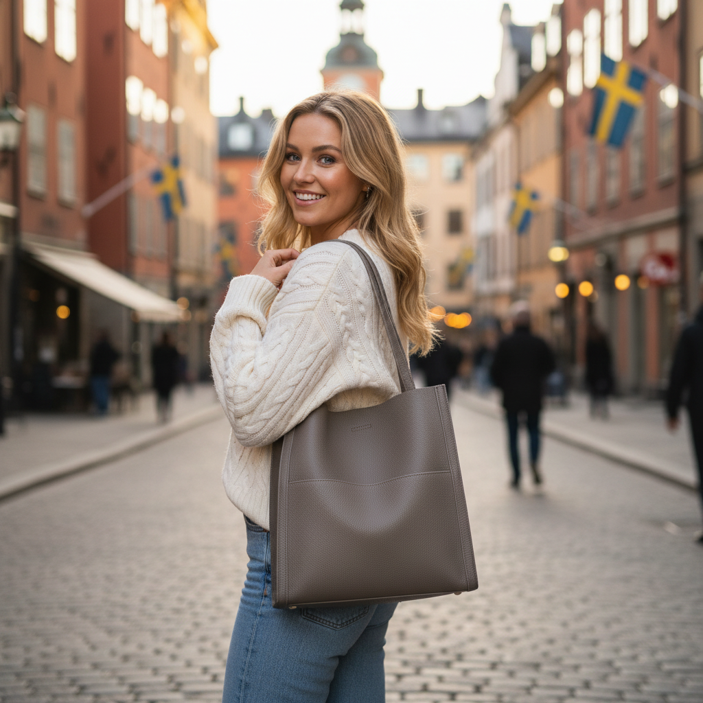 Gray Leather Tote - Looking Back Touching Sweater