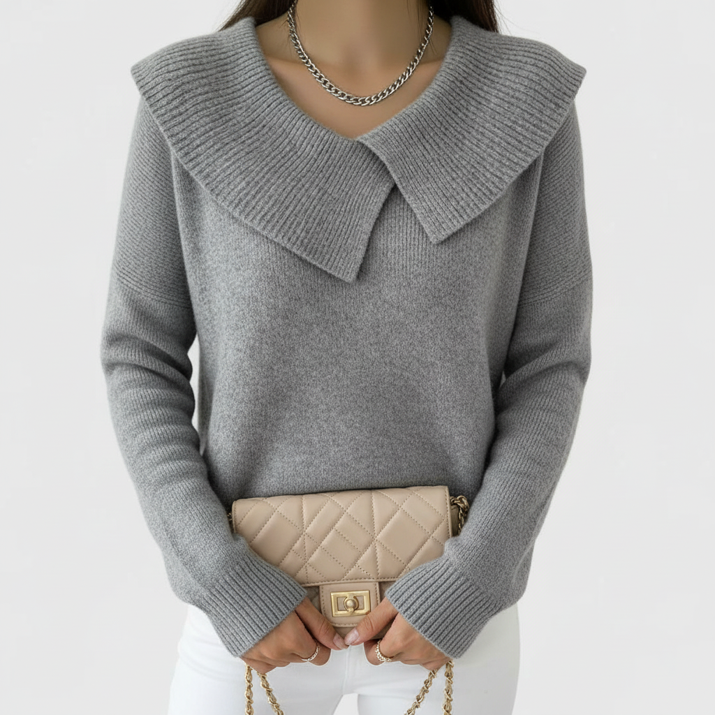 Grey knit sweater styled