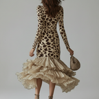 Leopard Ruffle Midi – Back View, Clean Grey Studio