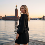 Looking over shoulder at waterfront