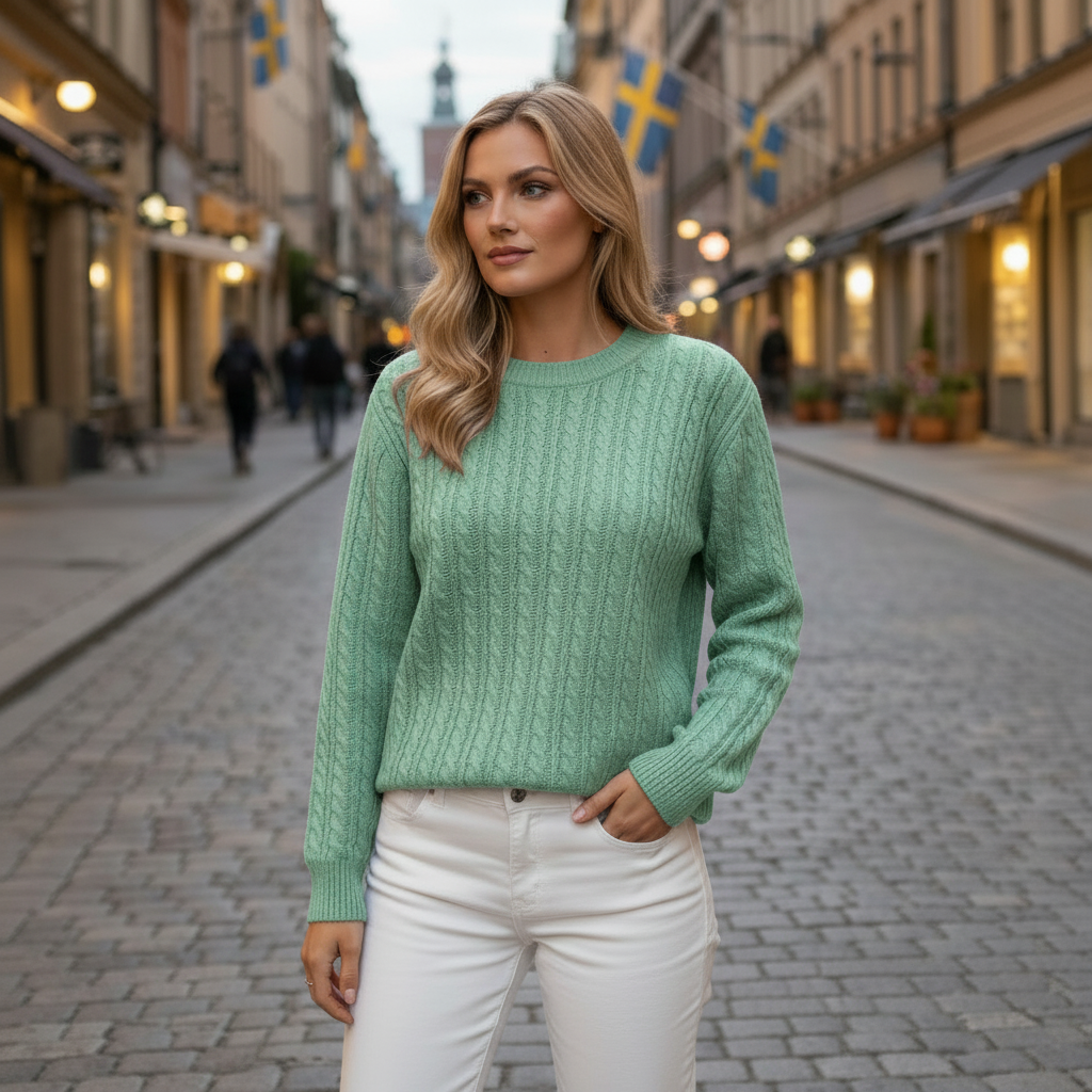 Mint Green Cable-Knit Sweater - Blonde Woman