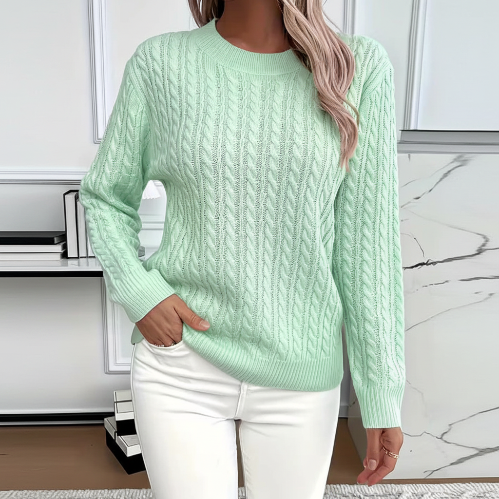 Mint Green Cable-Knit Sweater