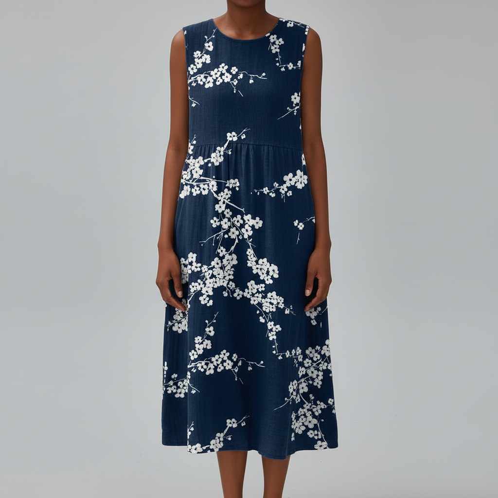 Navy Blossom Dress Arms Visible