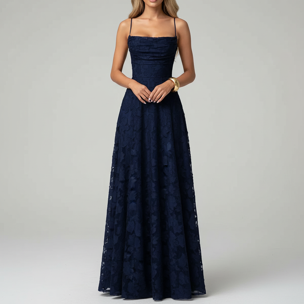 Navy Blue Lace Maxi Dress – Studio