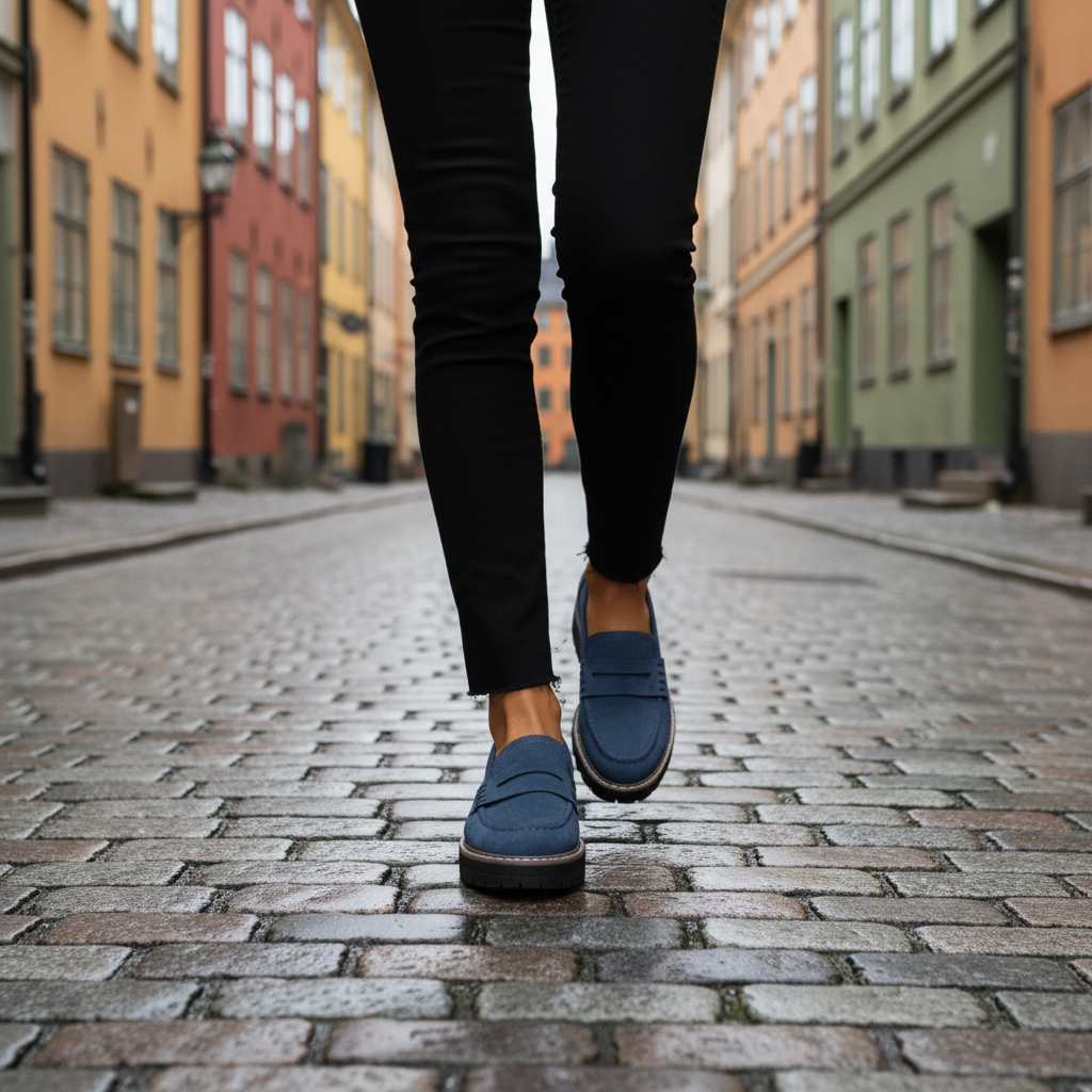Navy blue loafers - walking