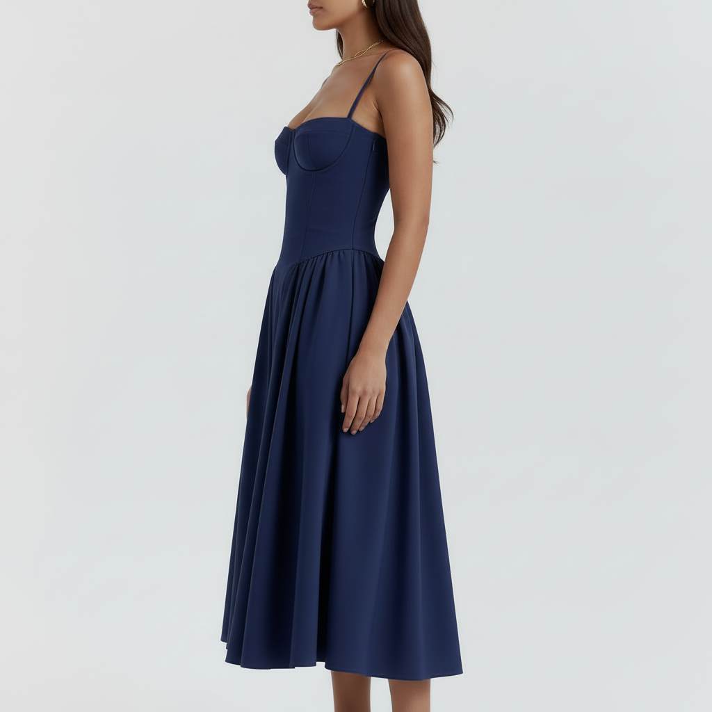 Navy Dress Side View Neutral Arms
