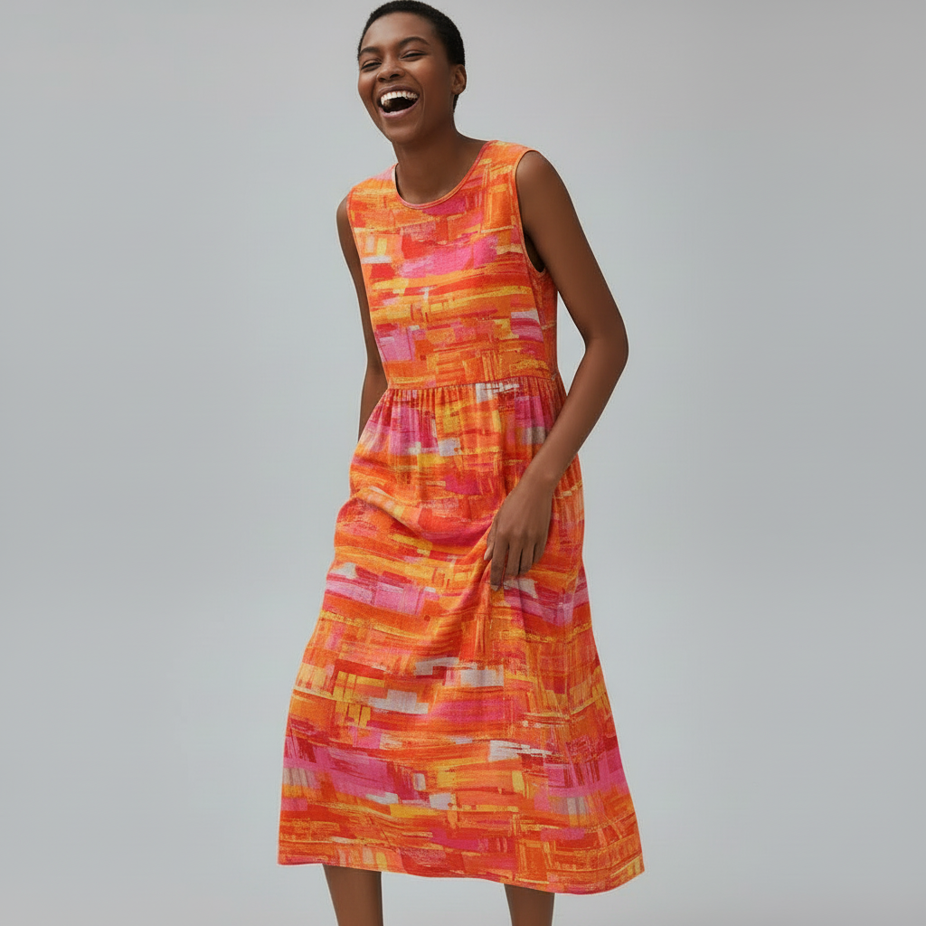 Orange Dress Laughing