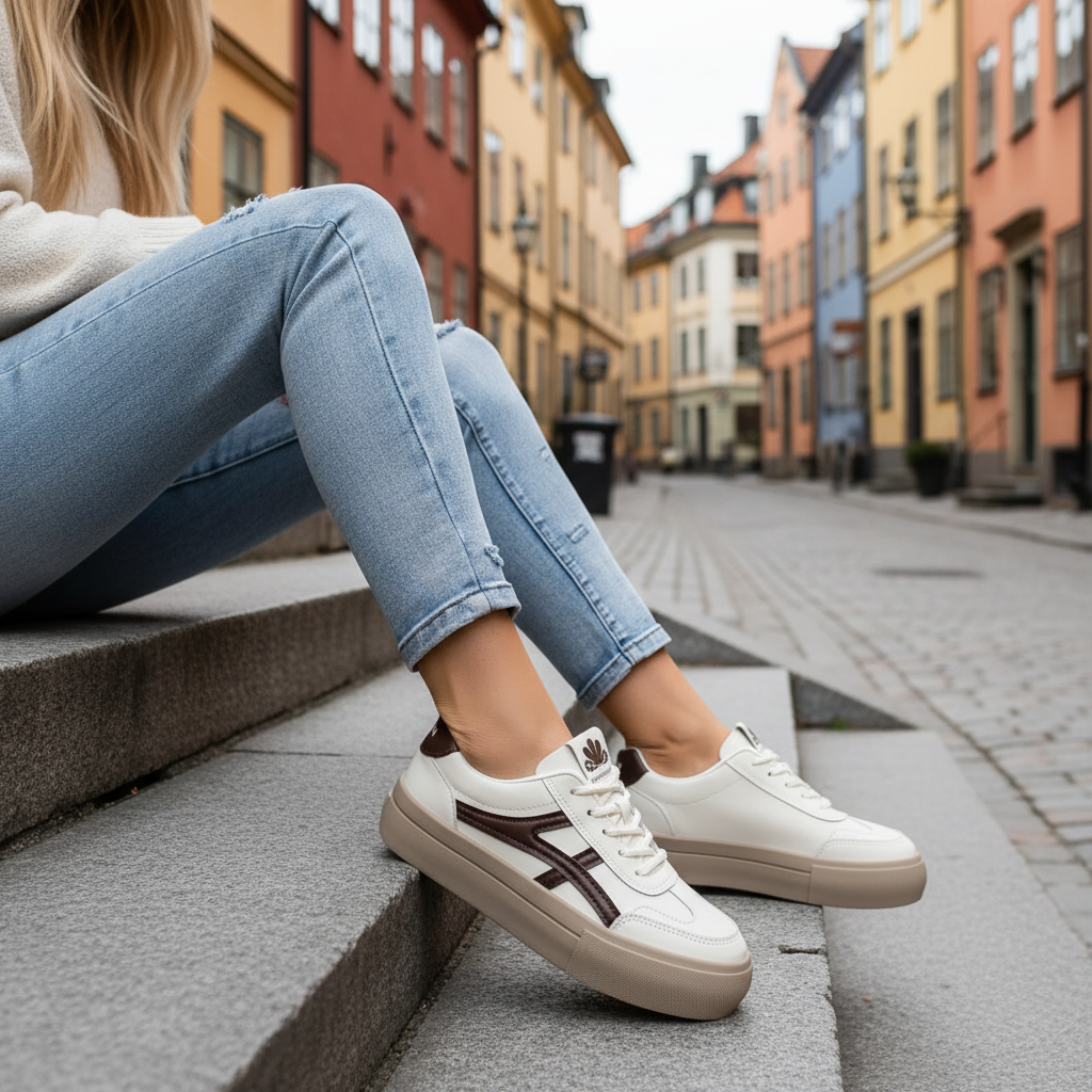 Platform sneakers sitting