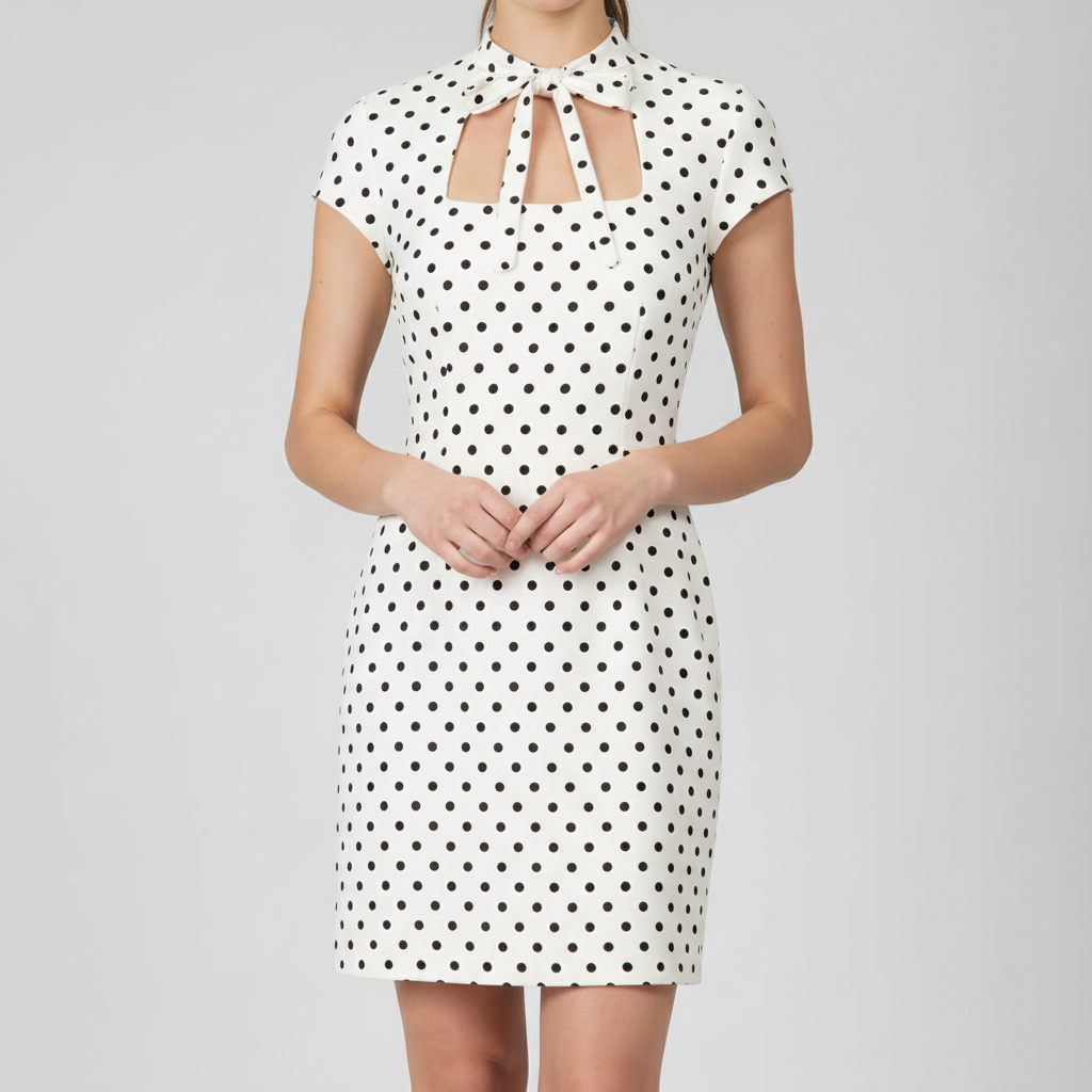 Polka dot dress cropped studio shot