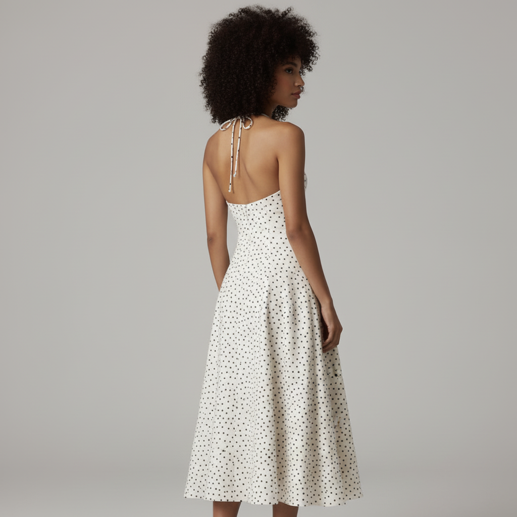 Polka Dot Halter Midi Back