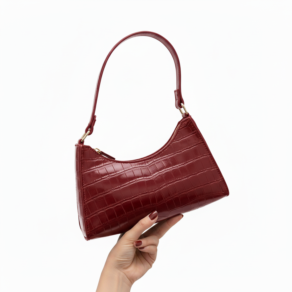 Red Croc-Embossed Shoulder Bag - 1024x1024