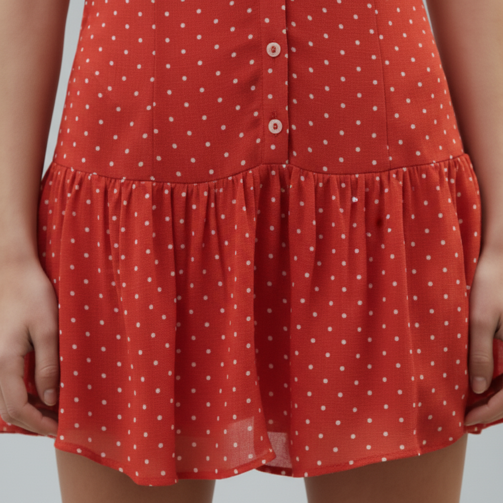Red Dot Dress - Ruffle Hem Detail