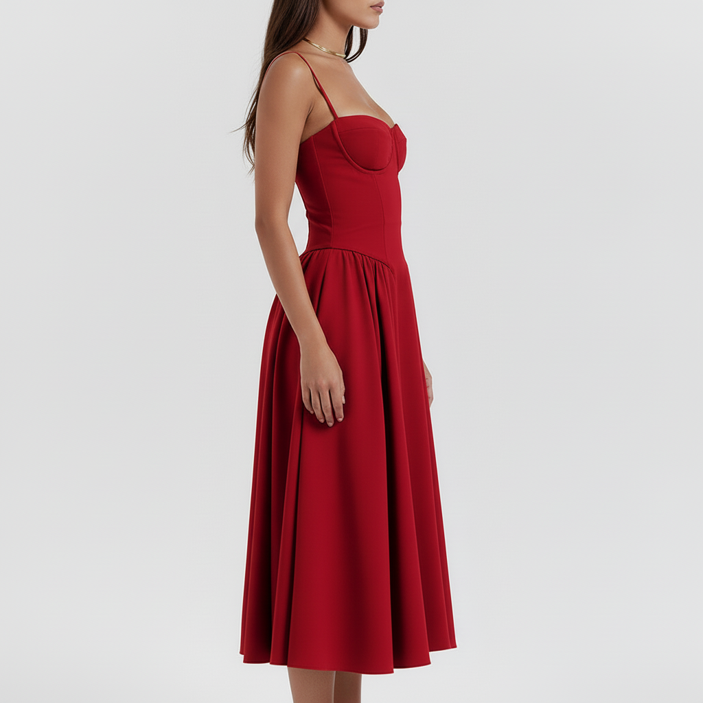 Red Dress Side View Neutral Arms