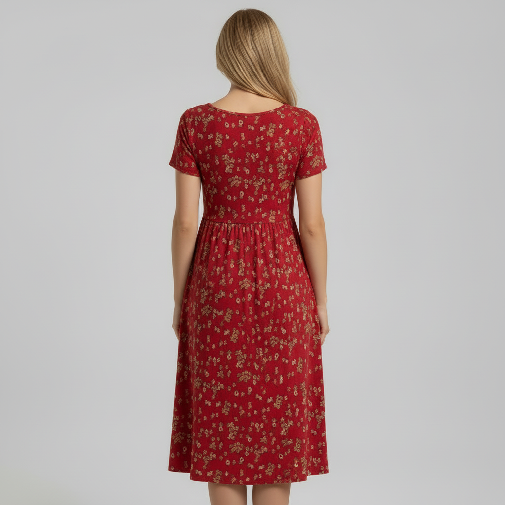 Red floral dress back view