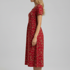 Red floral dress side view