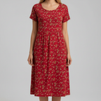 Red floral dress studio shot