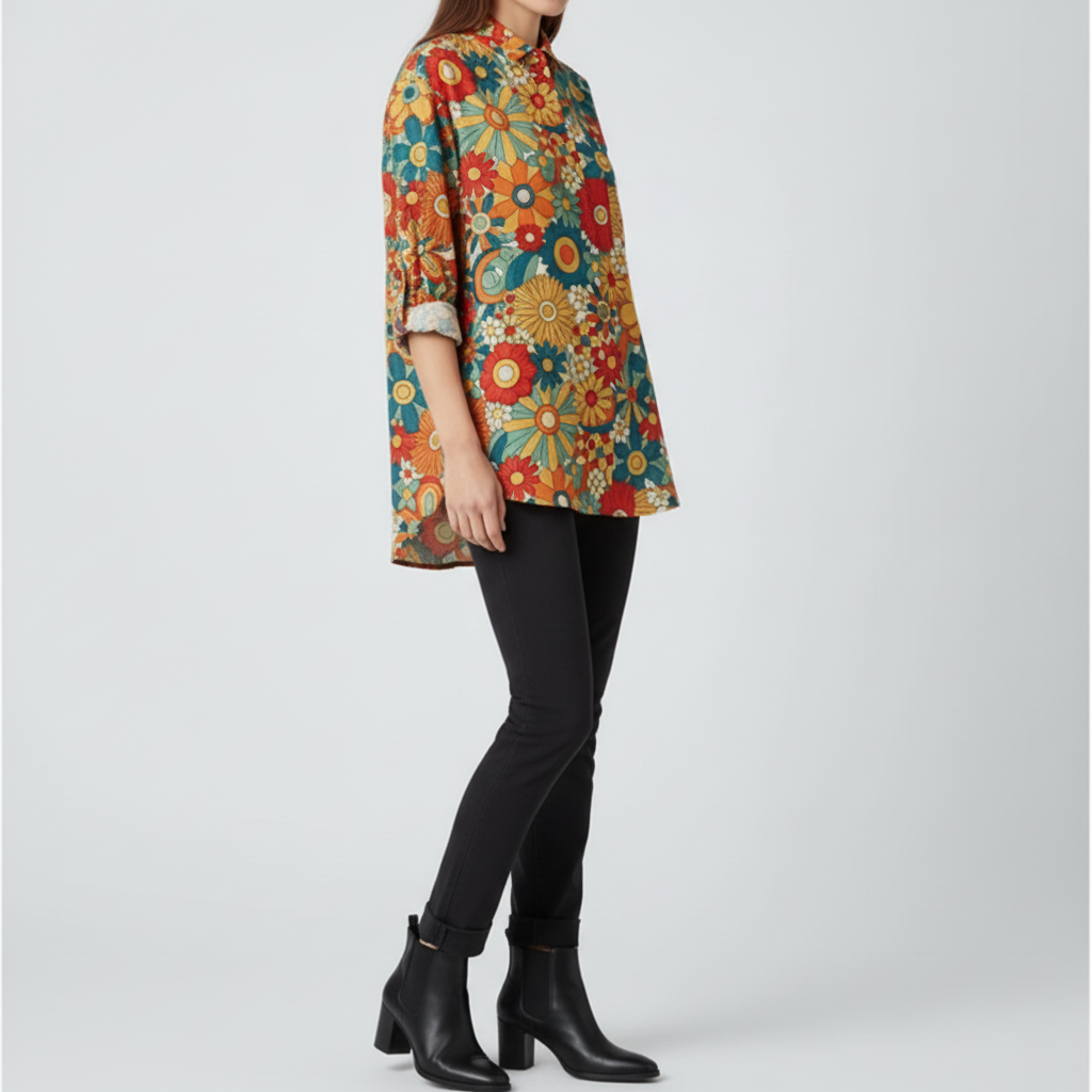 Retro 70s Floral Shirt - 3/4 Pose