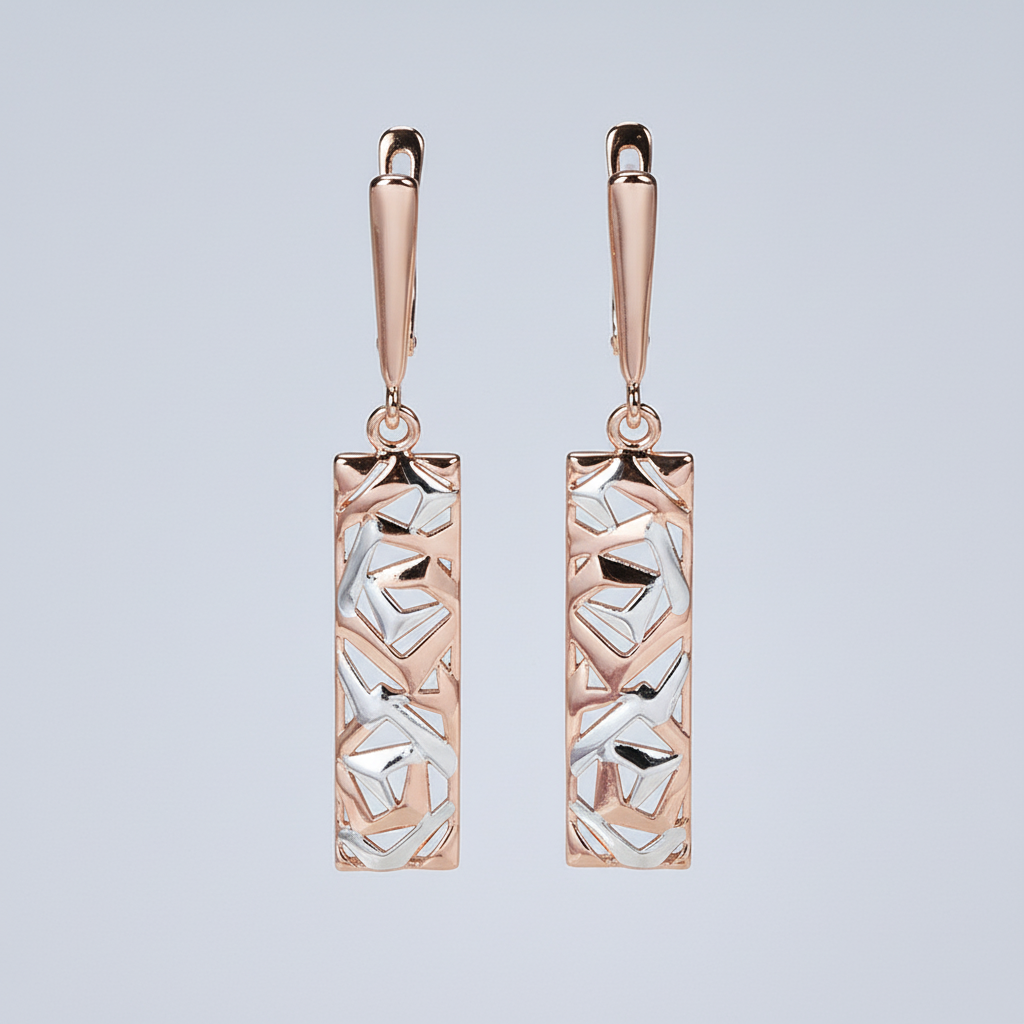 Rose gold geometric earrings studio shot