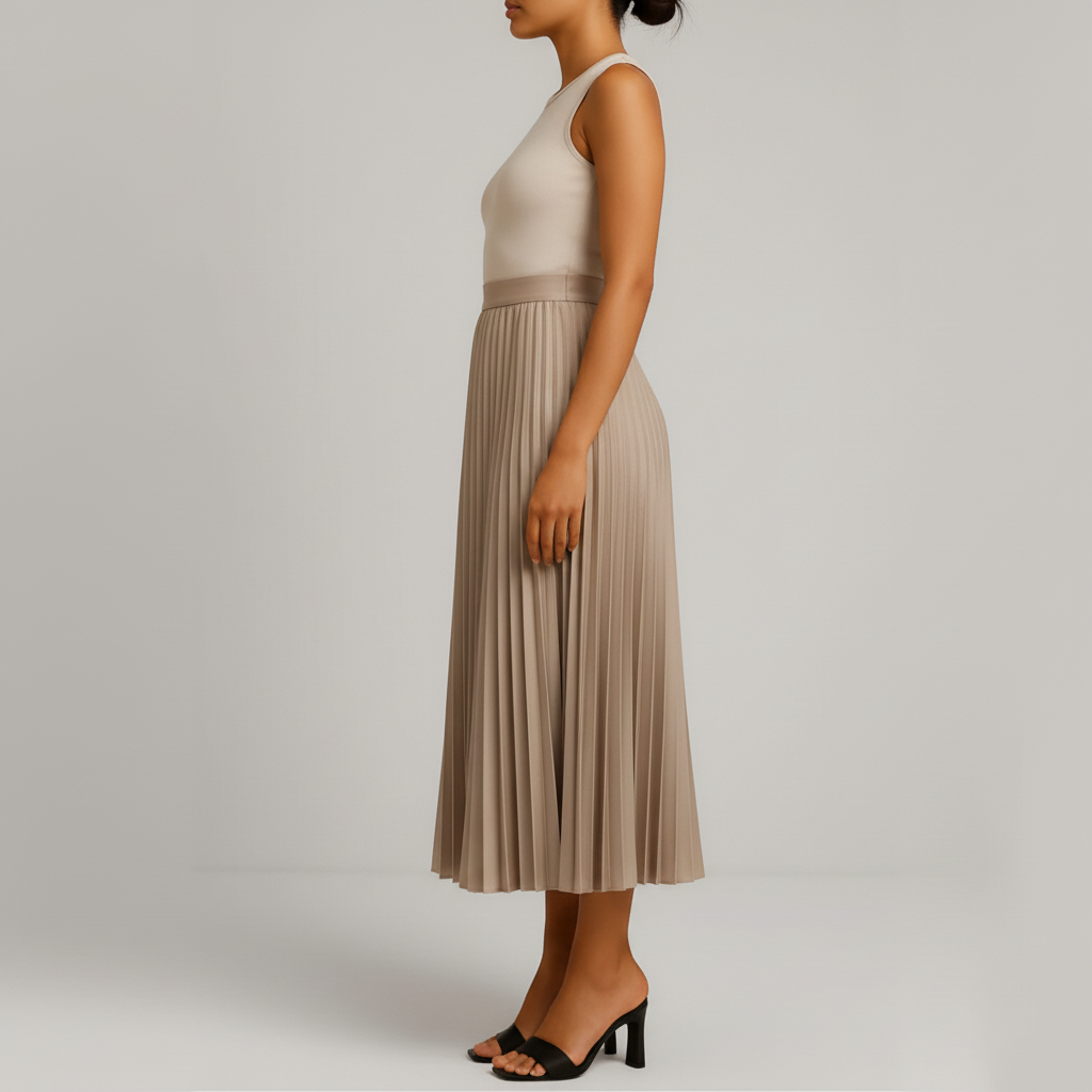 Side view – Beige pleated skirt