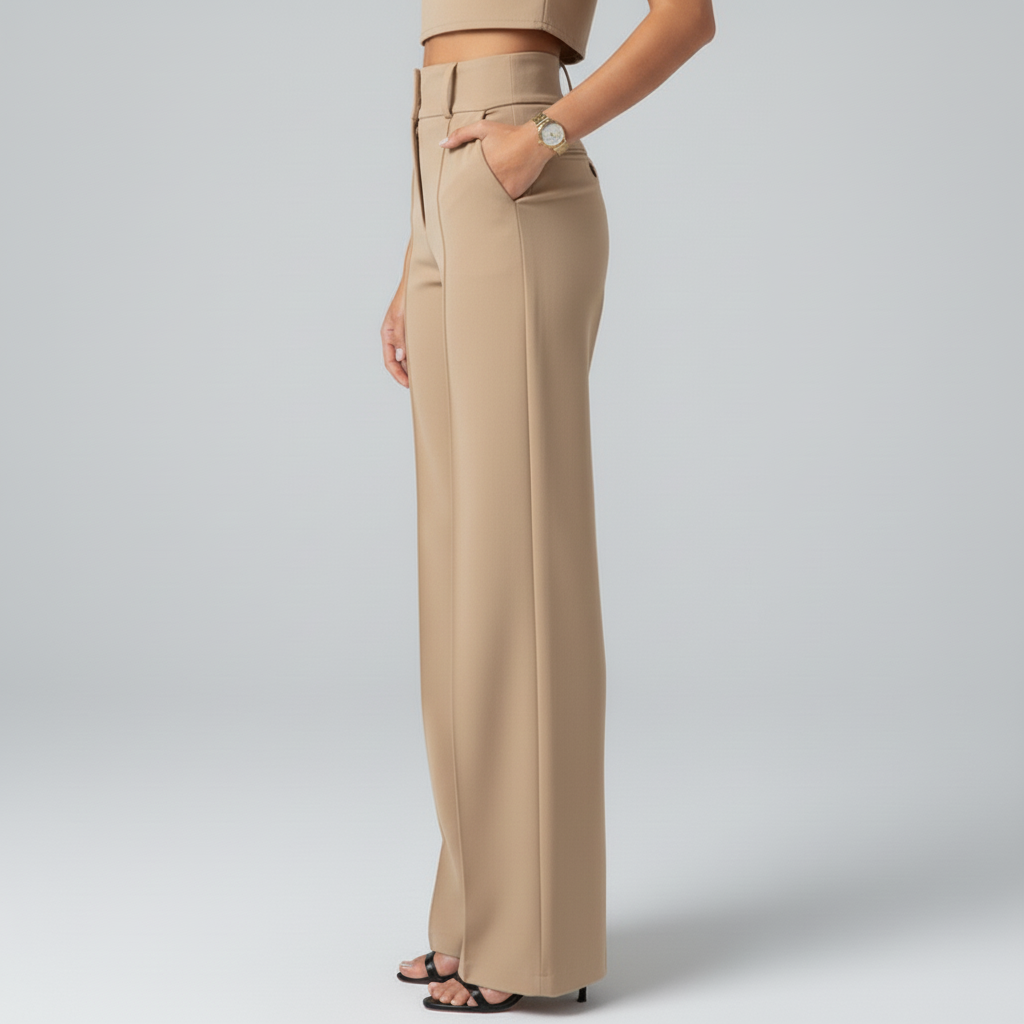 Side view – Beige wide-leg trousers