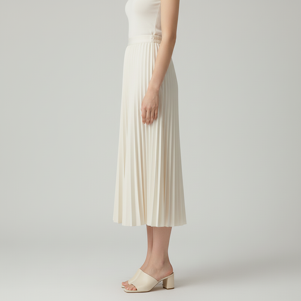 Side view – Cream pleated skirt