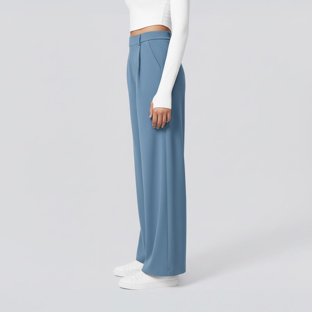 Side view – Light blue wide-leg trousers