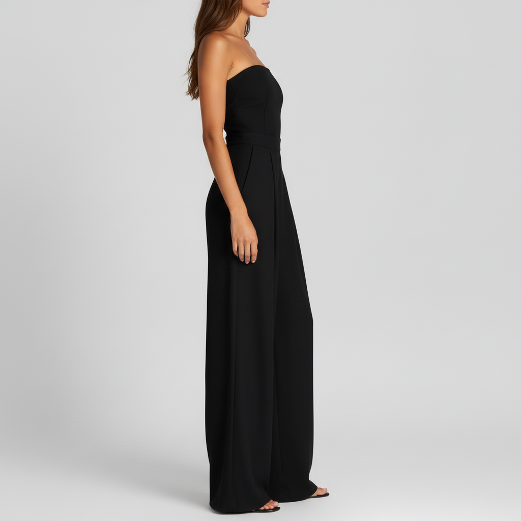 Side view of black jumpsuit