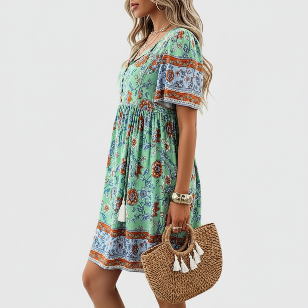 Side view of green bohemian dress