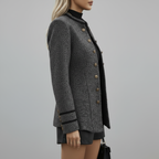 Side view of textured tweed blazer