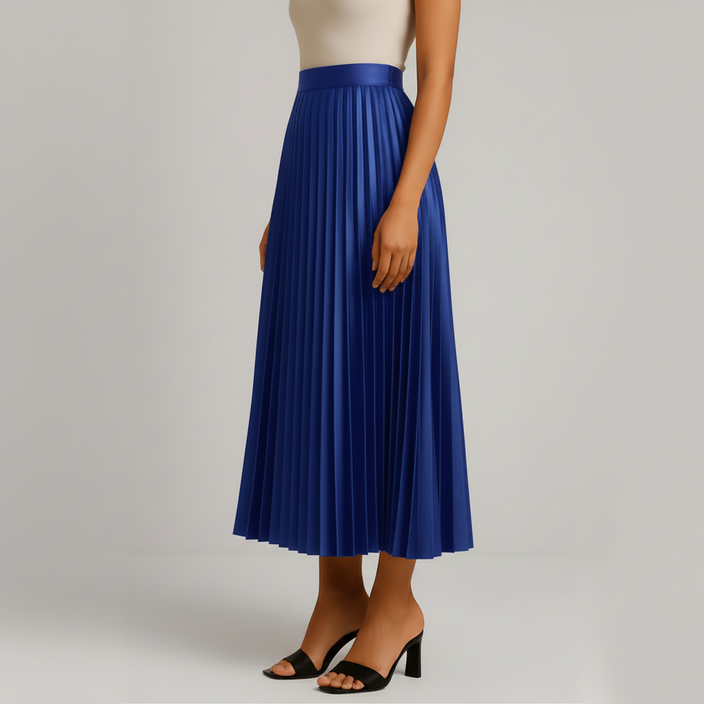 Side view – Royal blue pleated skirt