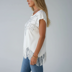Side view – White fringe top