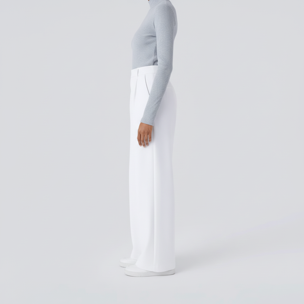 Side view – White wide-leg trousers