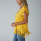 Side view – Yellow fringe top