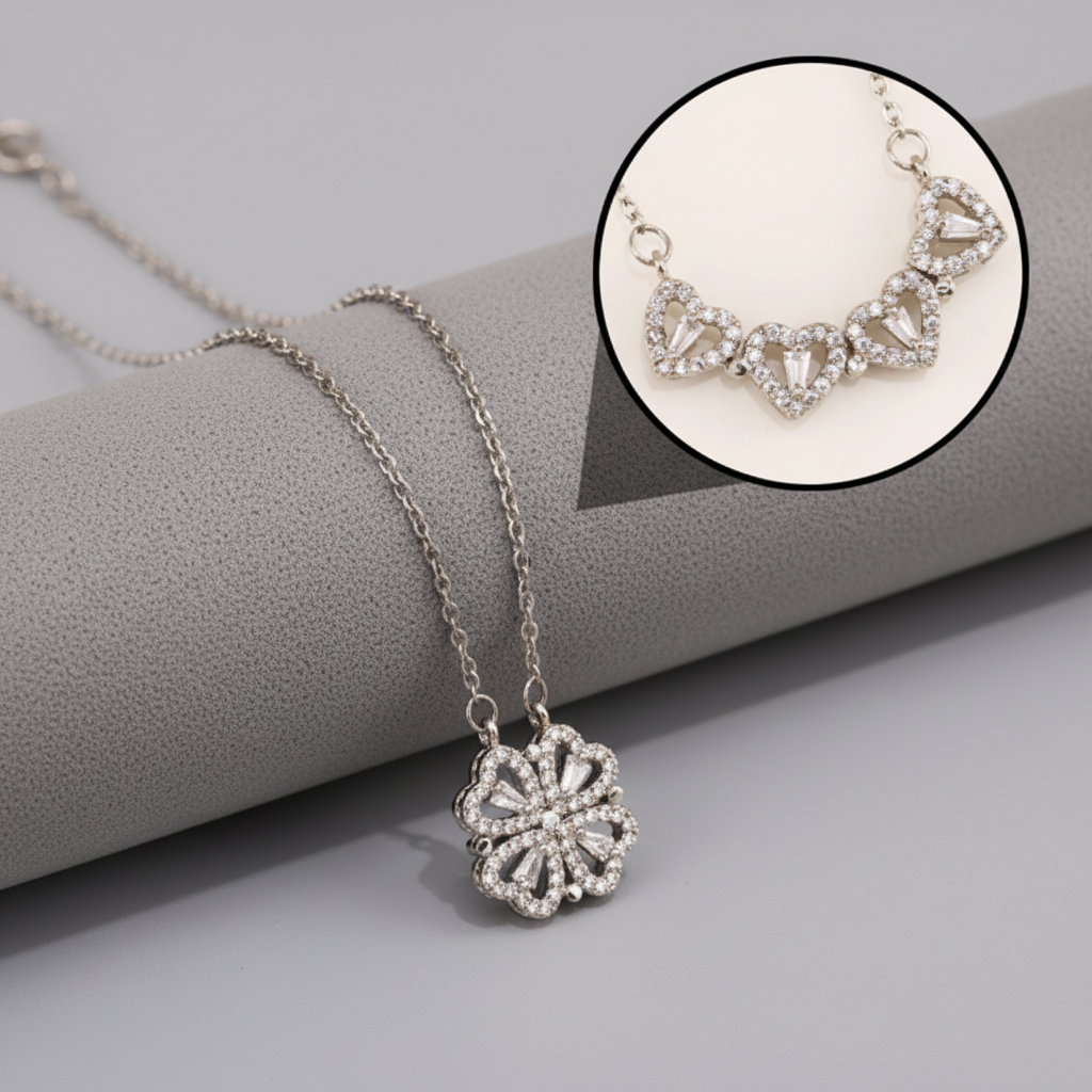 Silver necklaces on gray roll