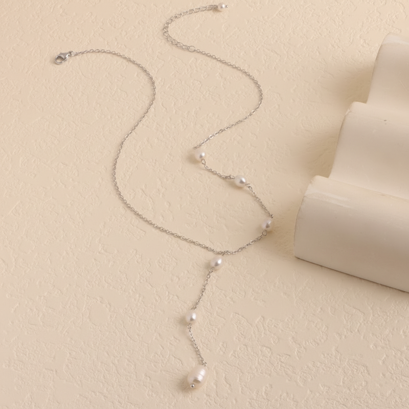 Silver pearl Y-necklace