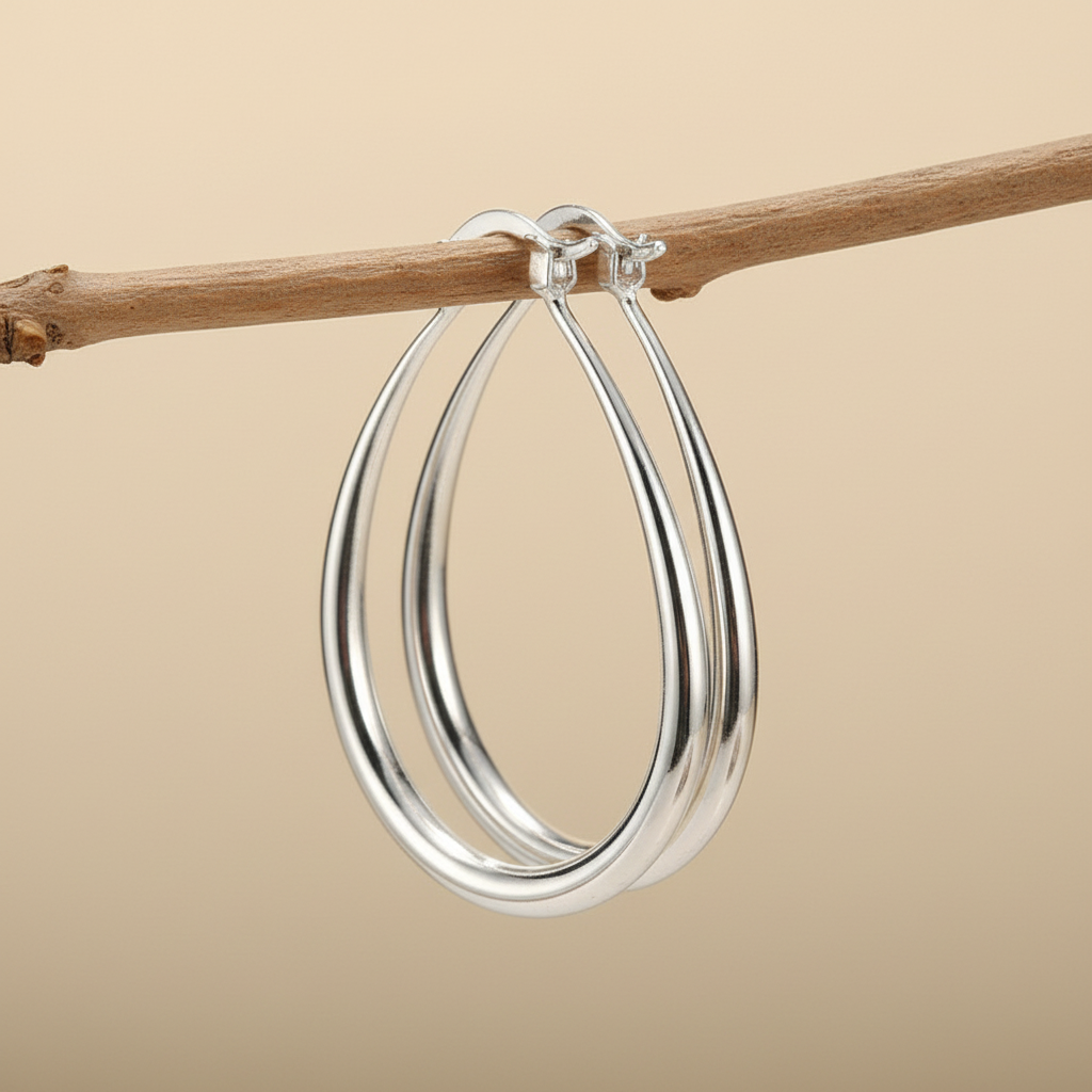 Silver teardrop hoop earrings