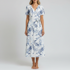 Square studio shot of botanical print dress