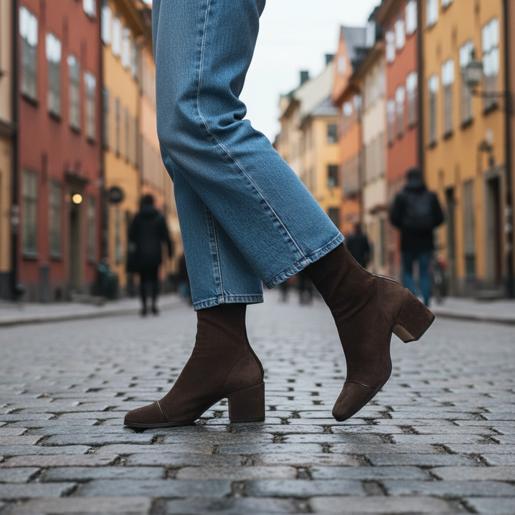Stockholm street style - cobblestone walking
