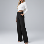 Studio pose – Black wide-leg trousers