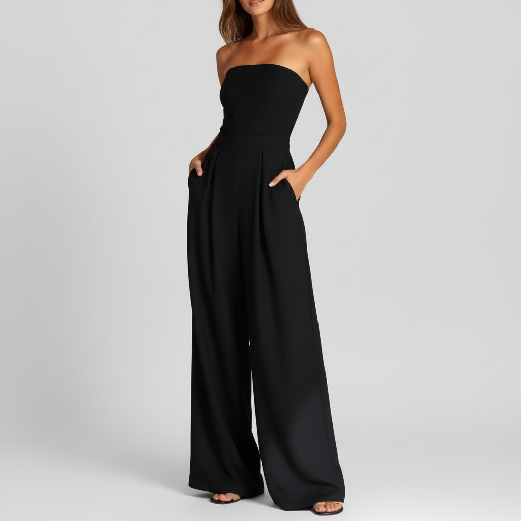 Studio product shot of black jumpsuit