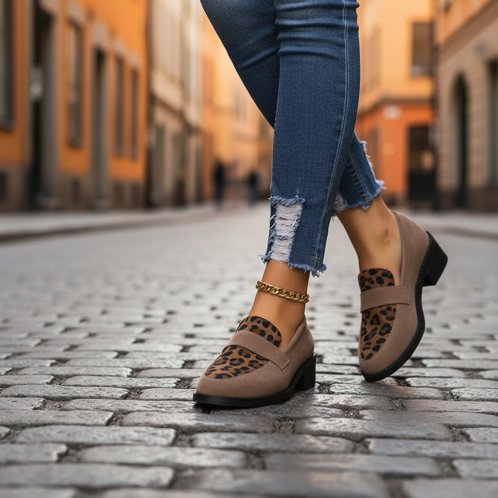 Taupe Loafers Cobblestone Pose