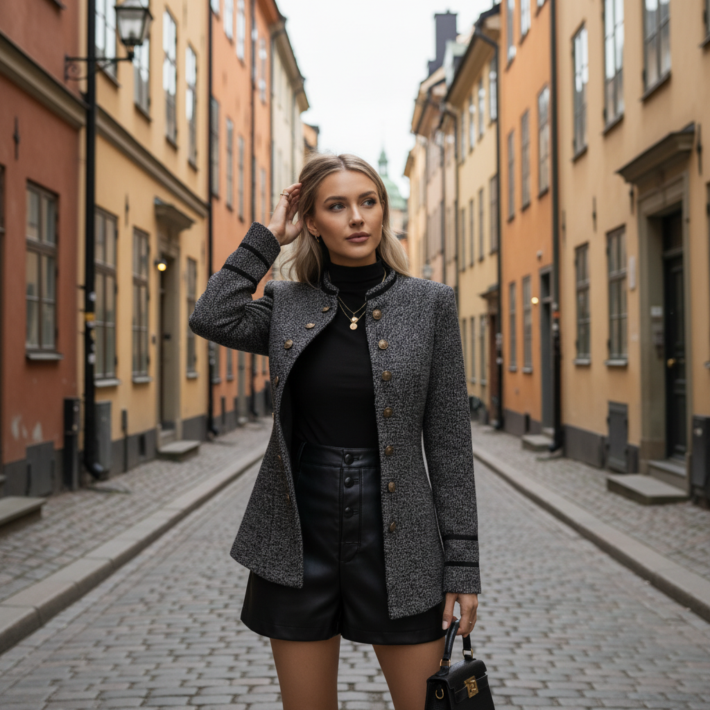 Tweed blazer - standing in alley