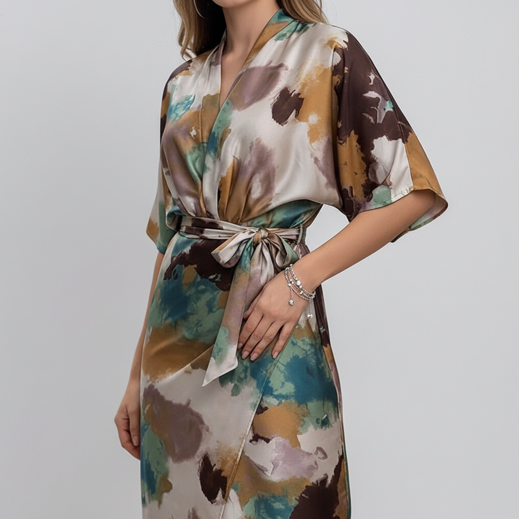 Watercolor print dress studio shot - matching layout