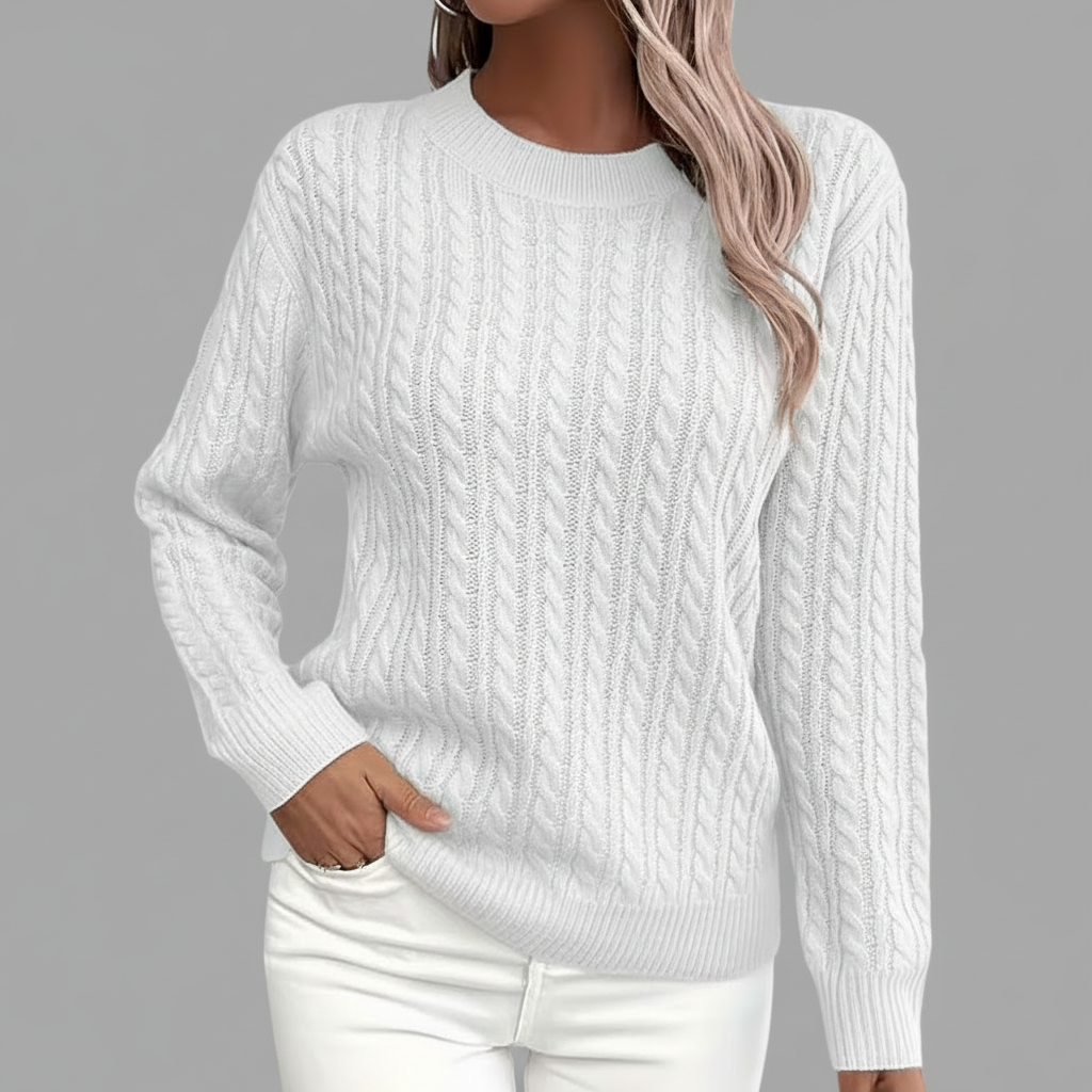 White Cable Knit Front