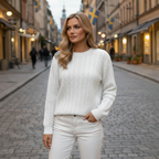 White Cable-Knit Sweater - Blonde Woman