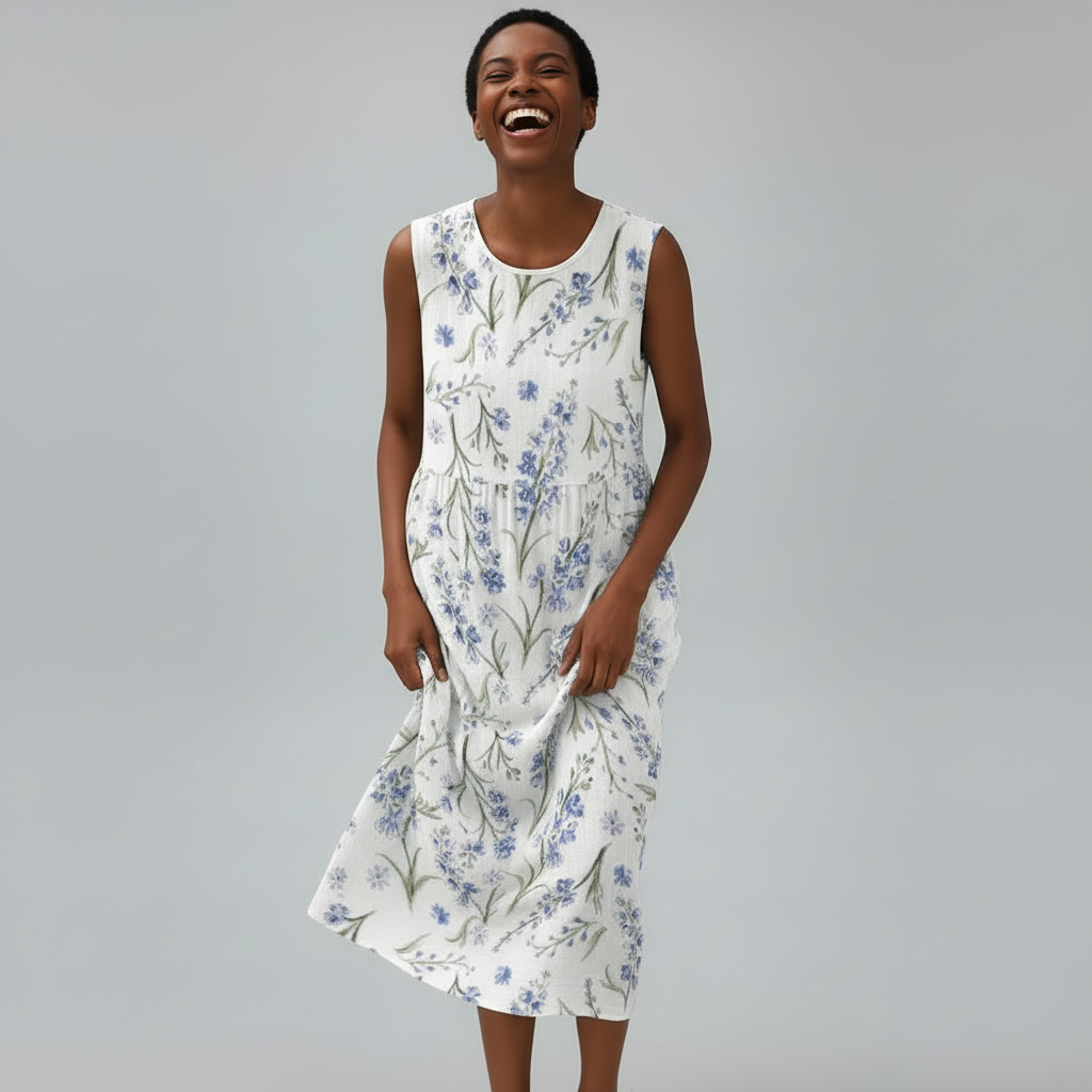 White Floral Dress Laughing